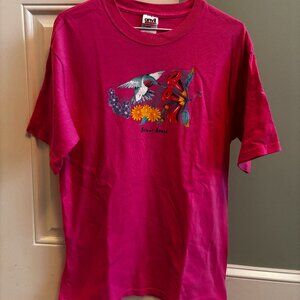 anvil Pre-Shrunk Pink Biloxi Beach w/ Hummingbird Graphic T-Shirt Size Medium